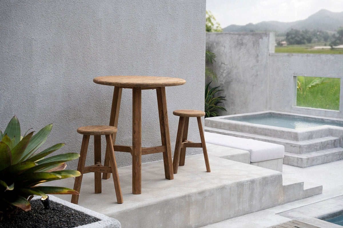 Tabouret de bar de jardin en teck massif naturel 44x44x70cm Fusuma - Bazar Bizar — vue 4