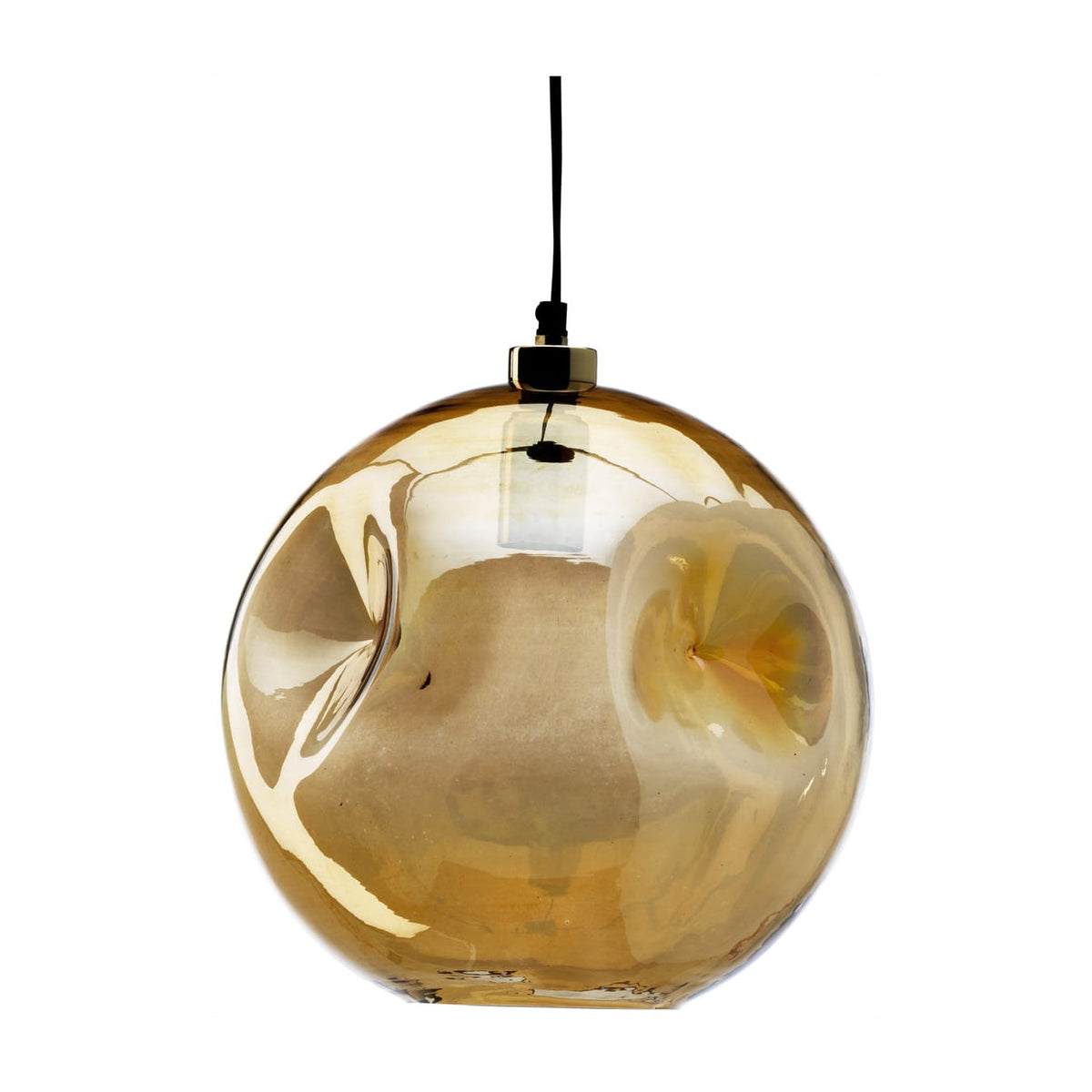 Suspension ronde en verre recyclé teinté doré 29cm Bubbella - Bazar Bizar