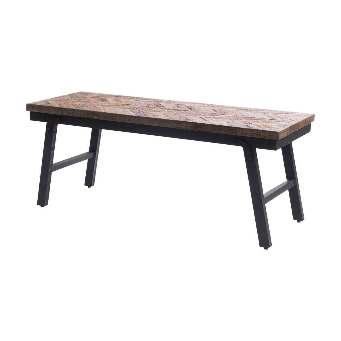 Banc en teck naturel chevrons et fer noir 110x40x45cm Herringbone - Bazar Bizar — vue 3
