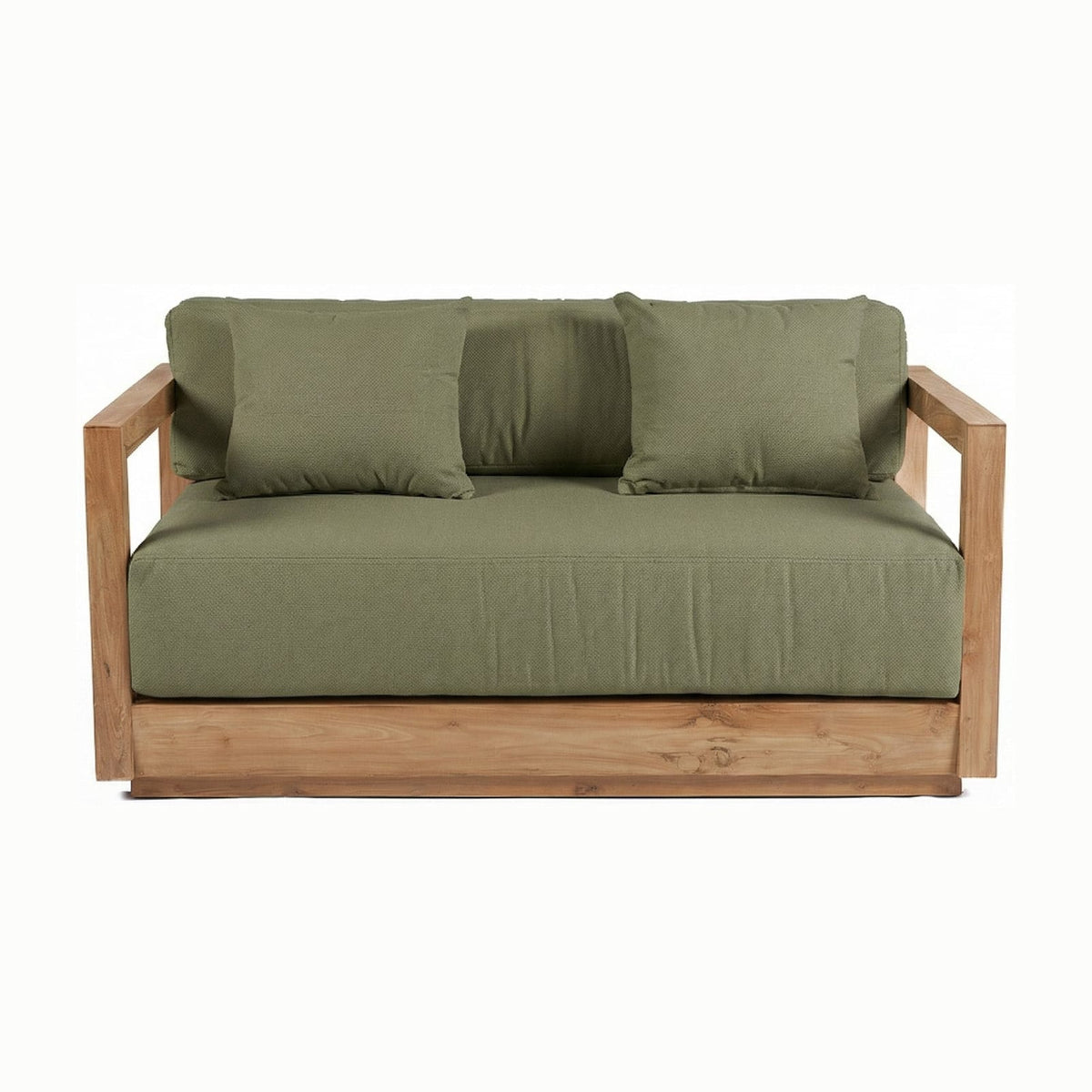 Canapé de jardin 2 places en teck recyclé naturel et tissu vert 142x85x60cm Umalas - Bazar Bizar — vue 3