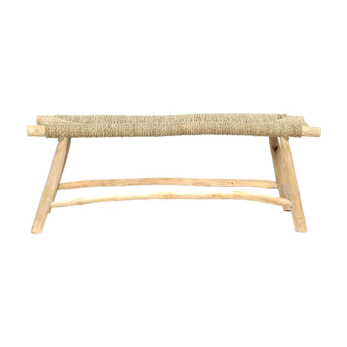 Banc en teck massif et jonc de mer naturel 110x40x45cm Porto - Bazar Bizar — vue 7