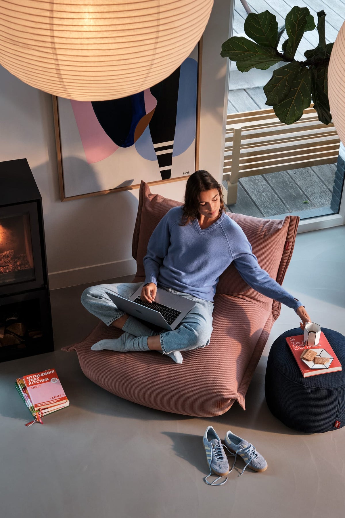 Fauteuil lounge en tissu côtelé rose 102x85x75cm BonBaron Slim - Fatboy — vue 12
