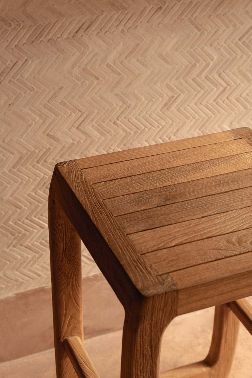 Tabouret de bar en teck naturel recyclé marron 42x42x70cm Ithaca - Bazar Bizar — vue 3