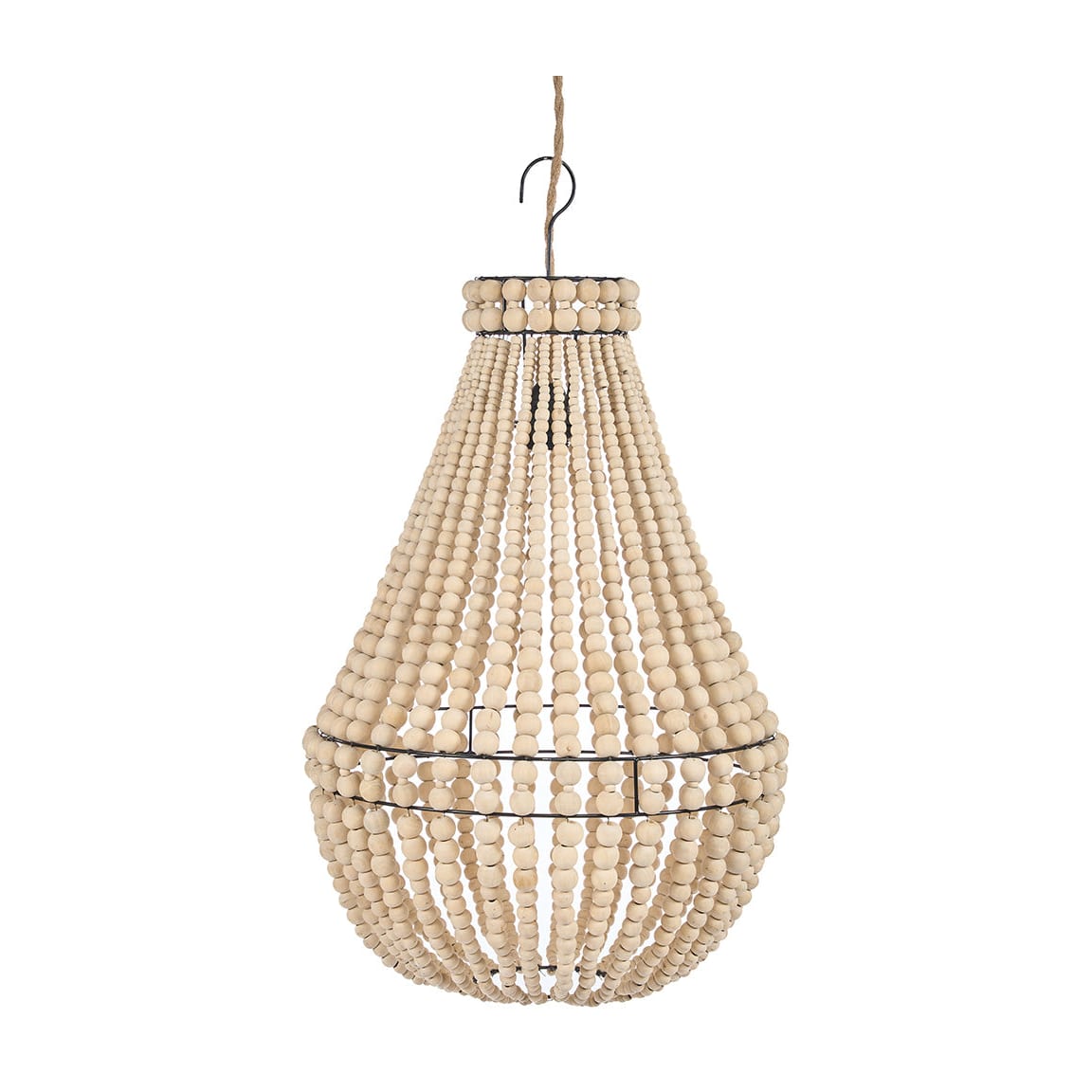 Lustre en perles de bois naturel 40cm Teardrop - Bazar Bizar