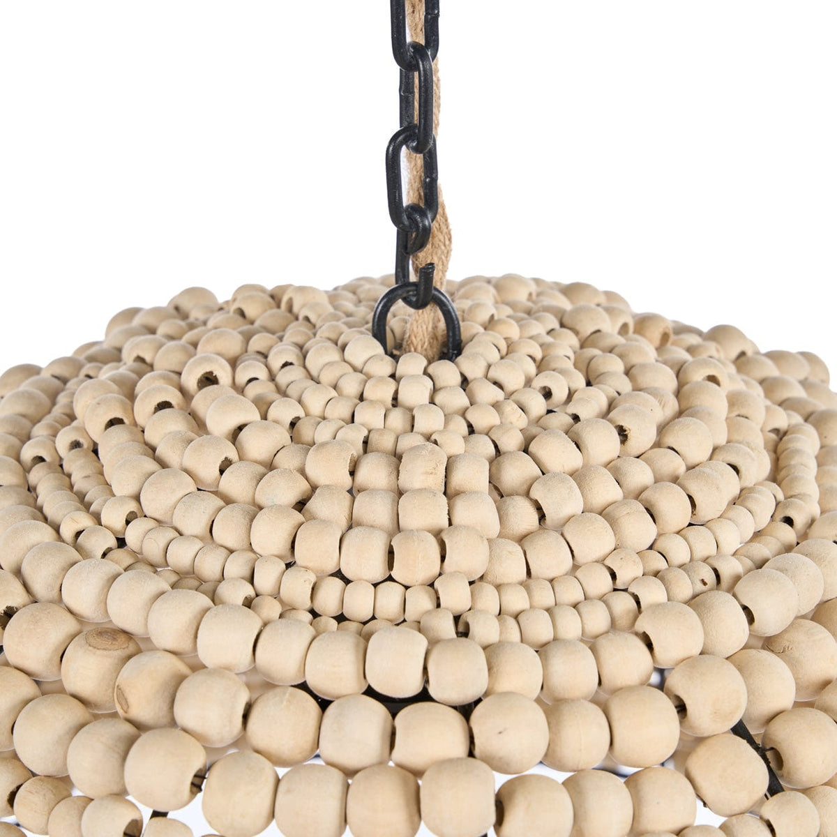 Suspension en perles de bois beige et métal 48cm Wooden Bead Dome - Bazar Bizar — vue 4