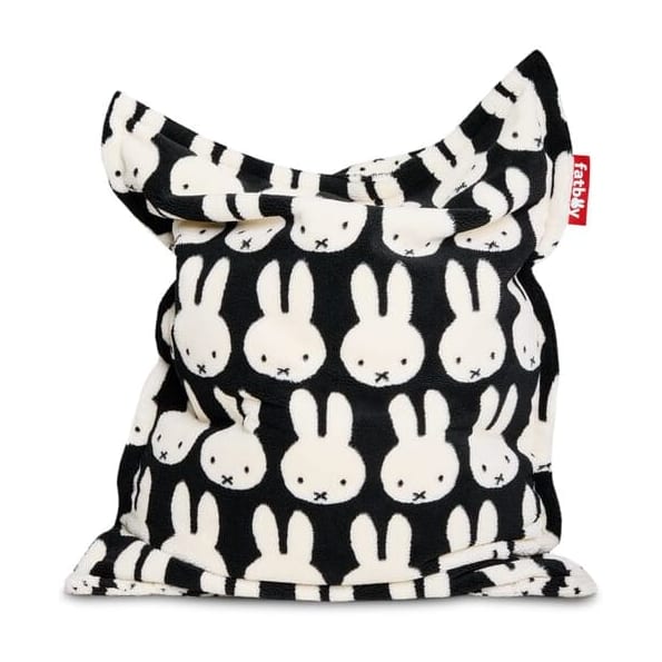 Pouf pour enfant en tissu doux noir et blanc 155x120x2cm Original Slim Teddy x Miffy - Fatboy