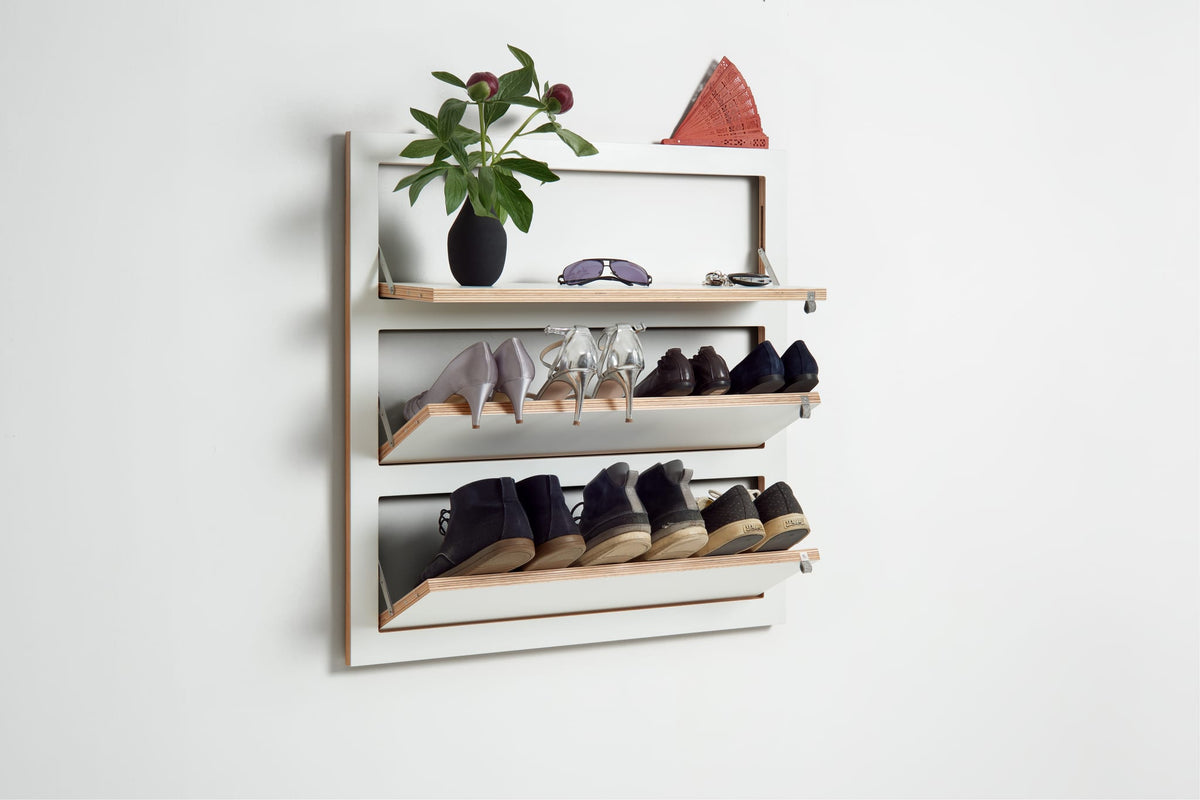 Meuble à chaussures murale en bouleau blanc 80x19x80cm Fläpps - Ambivalenz — vue 3
