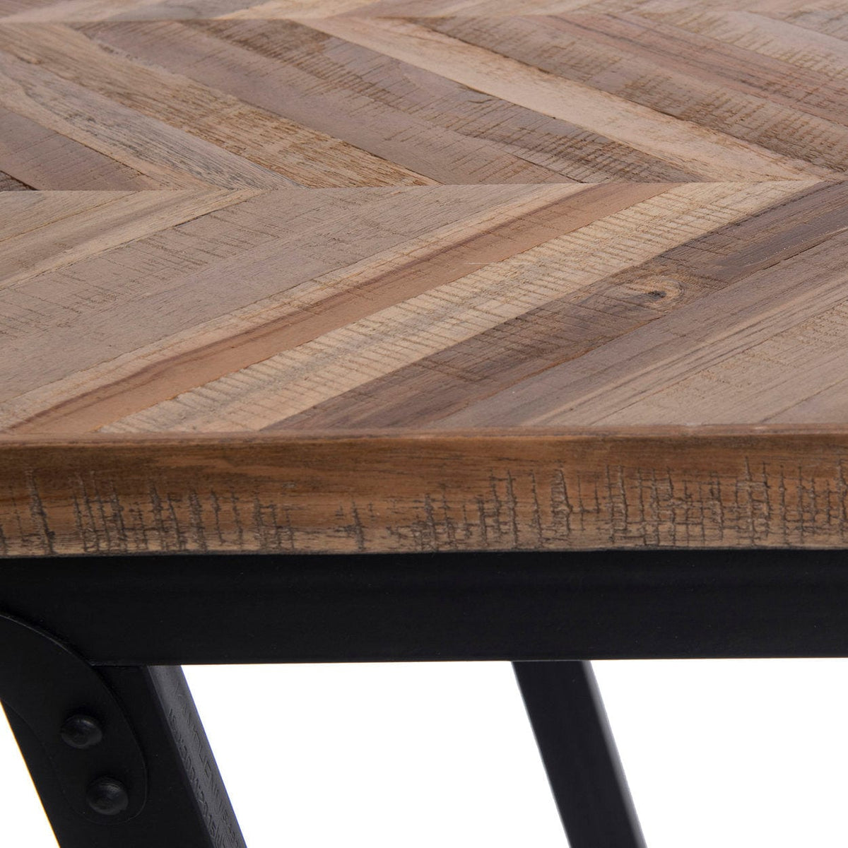 Banc en teck naturel chevrons et fer noir 110x40x45cm Herringbone - Bazar Bizar — vue 4