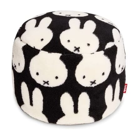 Pouf rond pour enfant en tissu doux noir et blanc 50x50x35cm Point Teddy x Miffy - Fatboy