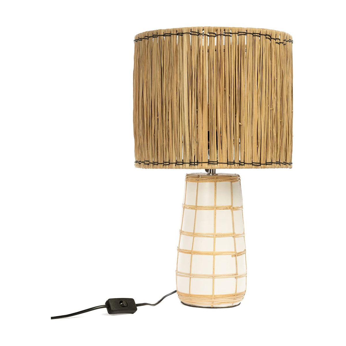 Lampe de table en terre cuite blanche et abat-jour en rotin naturel tressé 51cm Molokai - Bazar Bizar