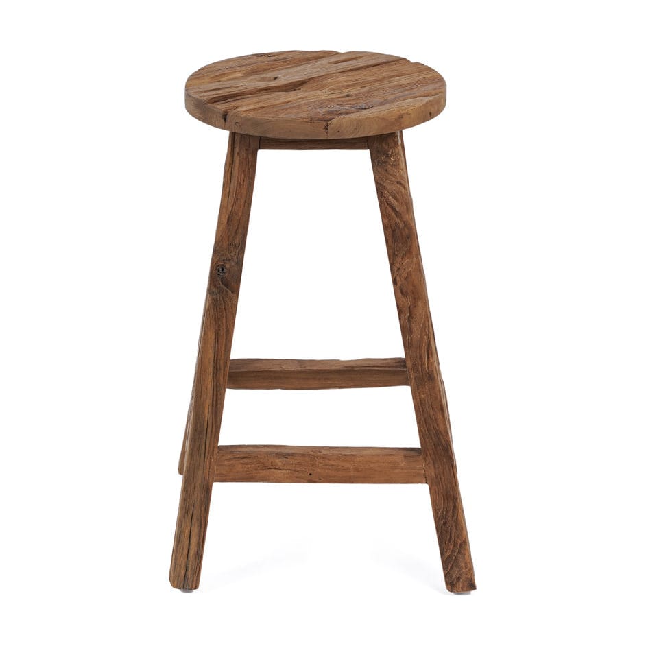 Tabouret de bar en teck naturel recyclé marron 39x39x70cm Shibori - Bazar Bizar — vue 4