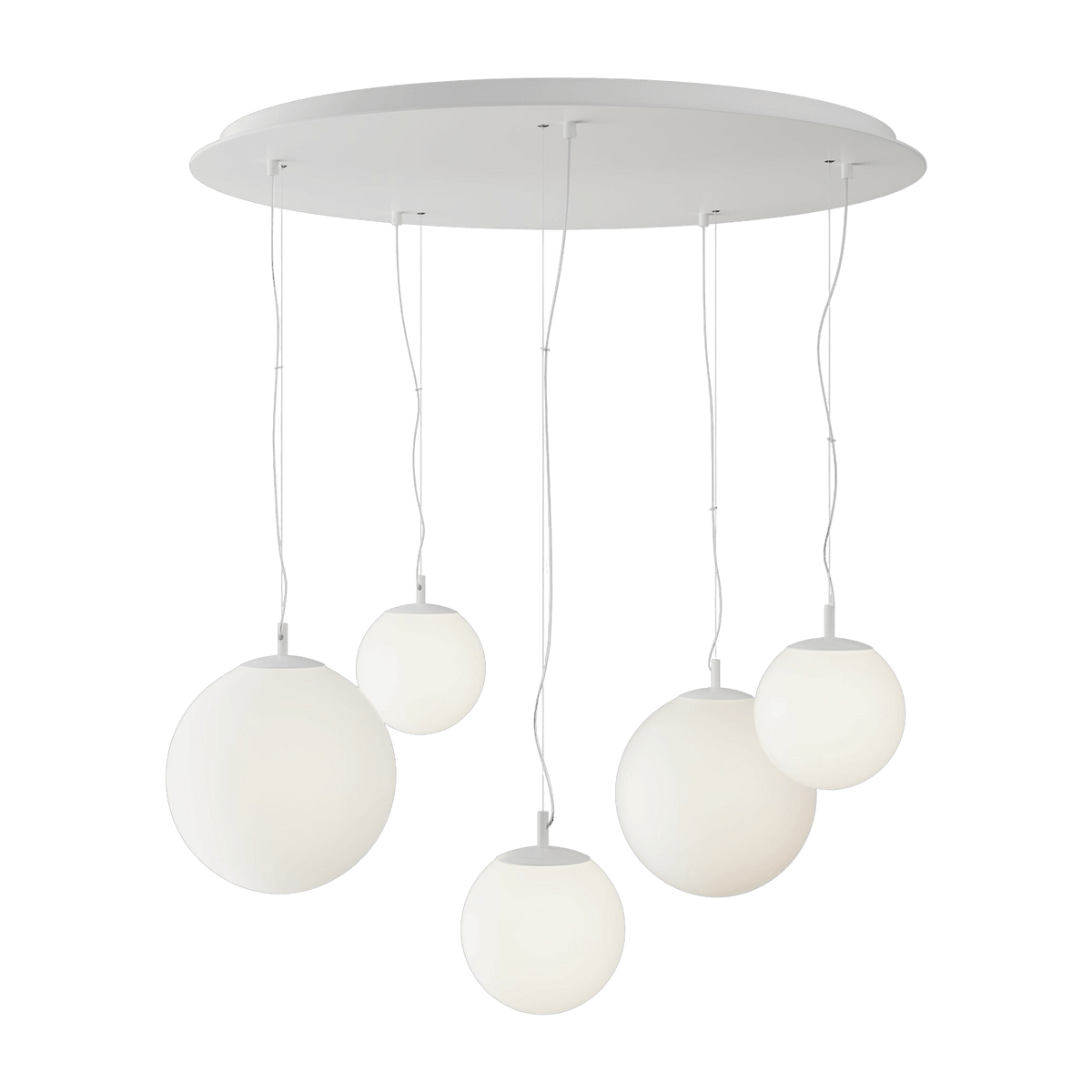 Suspension à 5 globes en verre et métal blanc 110 cm Basic form - Maytoni - The Cool Republic