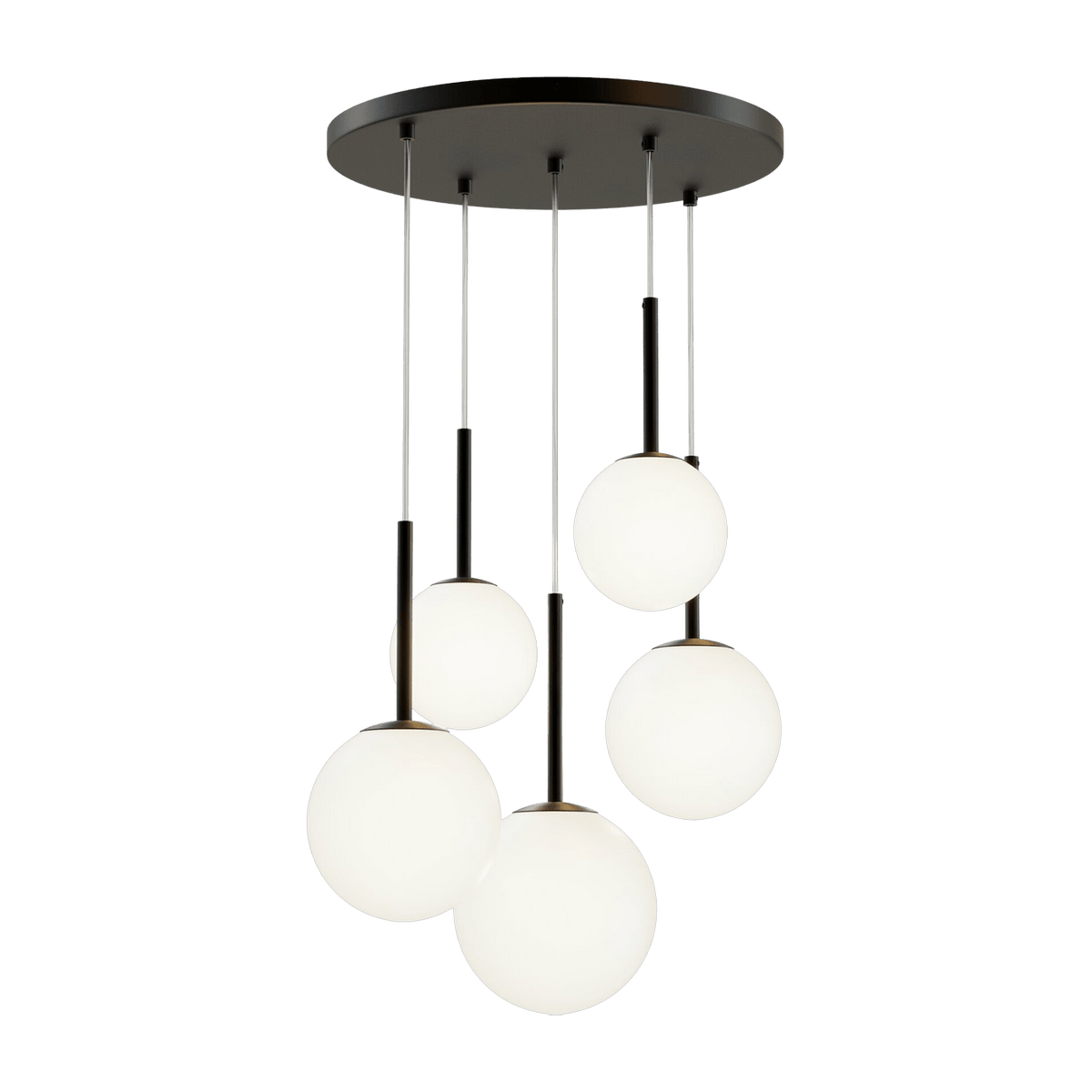 Suspension à 5 globes en verre et métal noir 180 cm Basic form - Maytoni - The Cool Republic