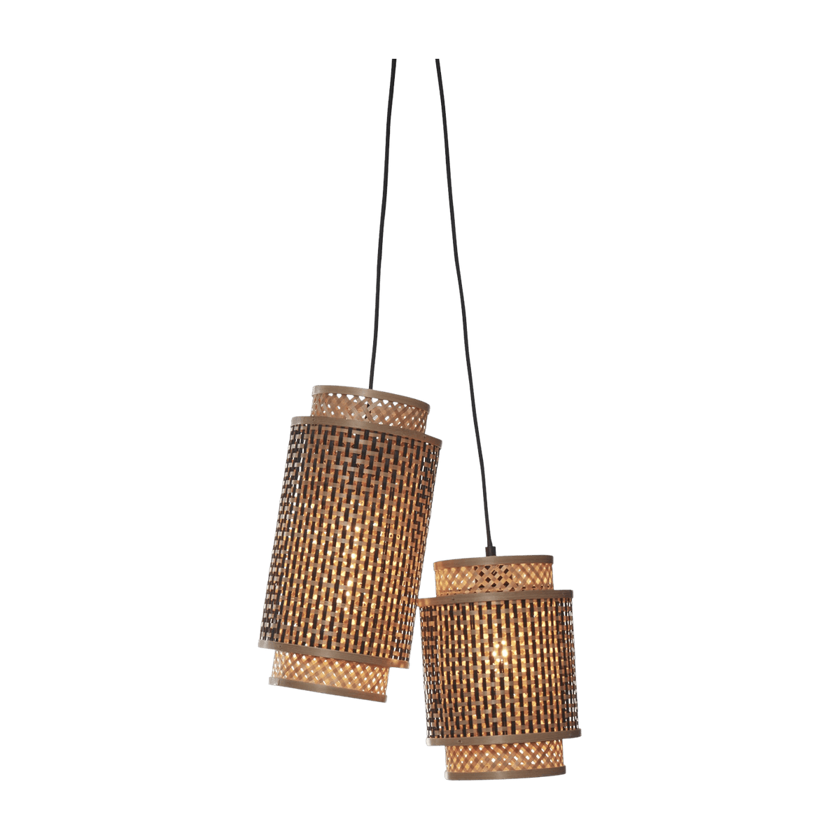 Suspension avec 2 abat-jours en bambou noir et naturel 25x35 cm Bhoutan - Good & Mojo - The Cool Republic