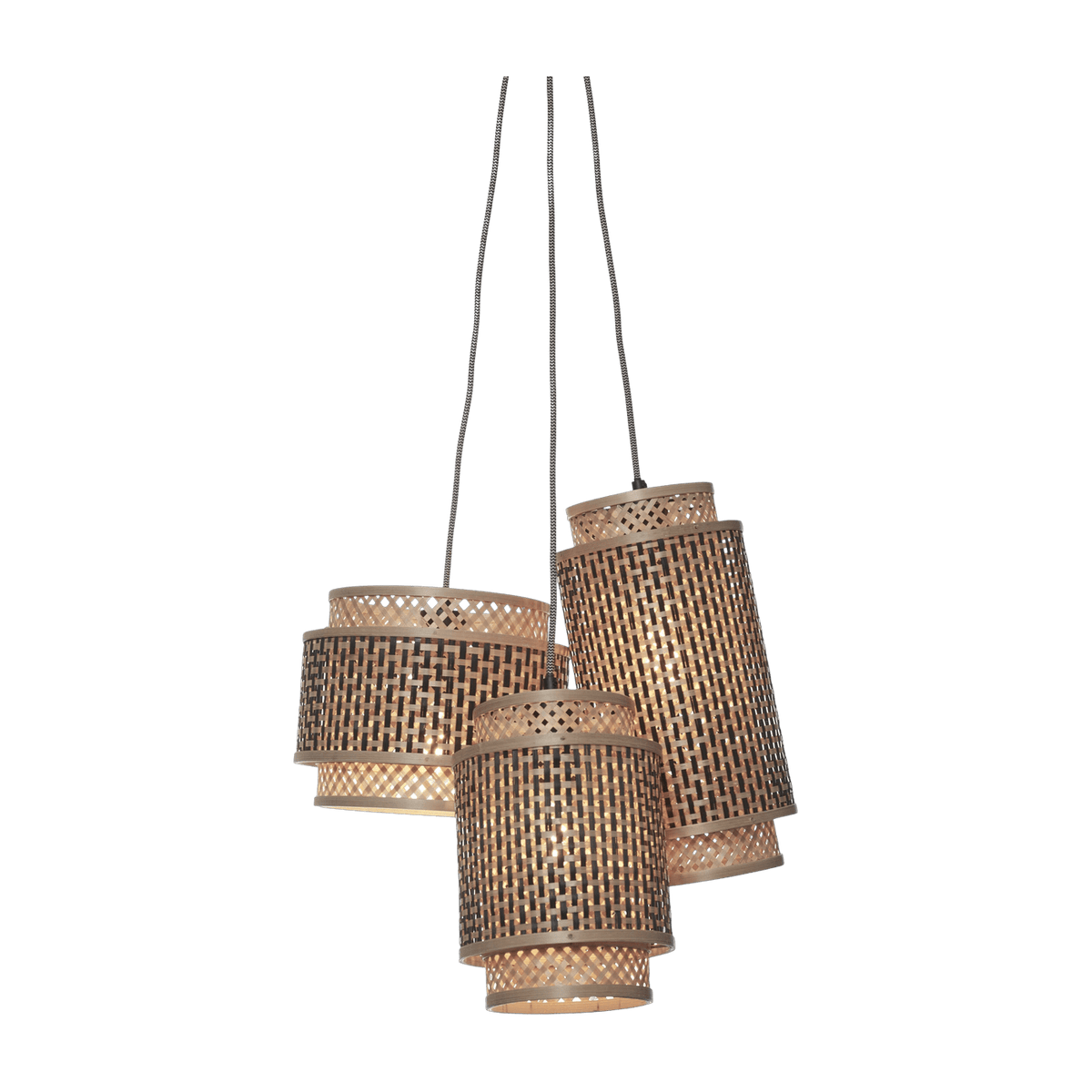 Suspension avec 3 abat-jours en bambou noir et naturel 20x35 cm Bhoutan - Good & Mojo - The Cool Republic