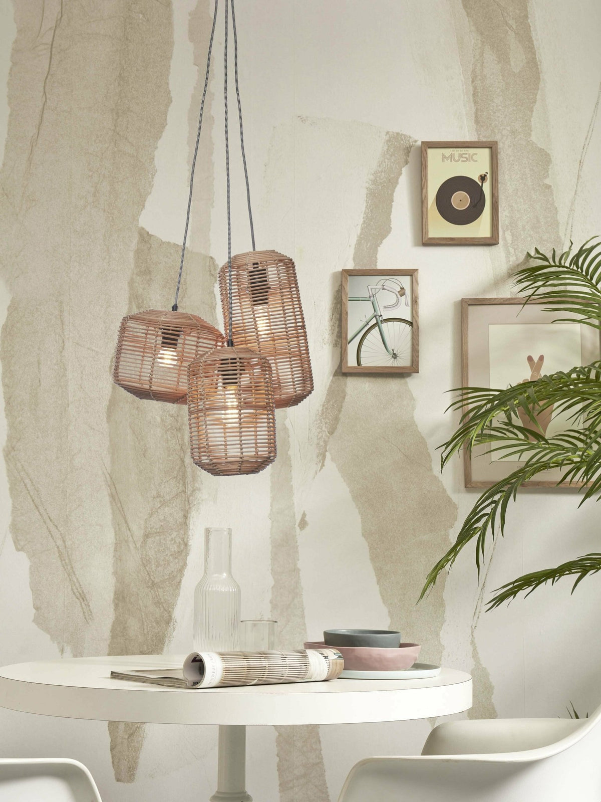 Suspension avec 3 abat-jours en rotin naturel 18x25 cm Tanami - Good & Mojo - The Cool Republic