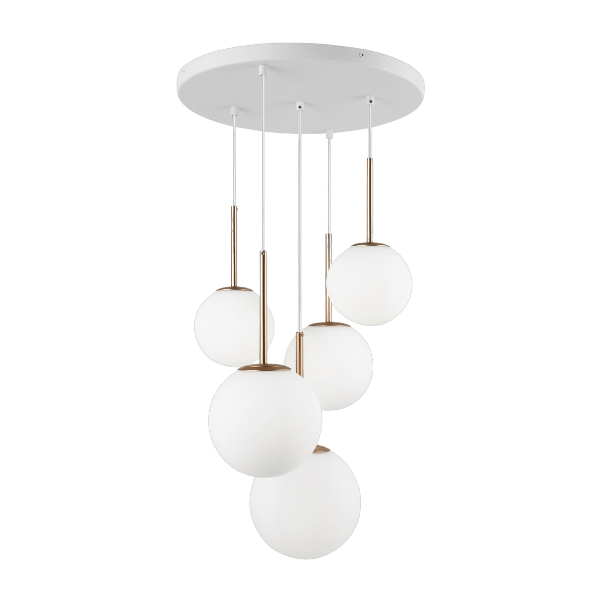 Suspension avec 5 globes en verre blanc mat et armature en métal doré Basic form - Maytoni - The Cool Republic