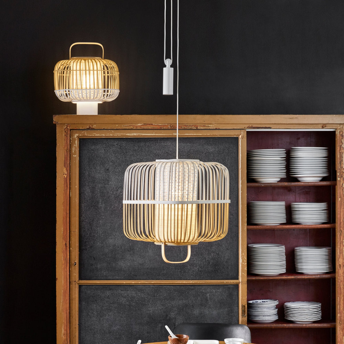 Suspension carré en bambou blanche L Bamboo Square - Forestier - The Cool Republic
