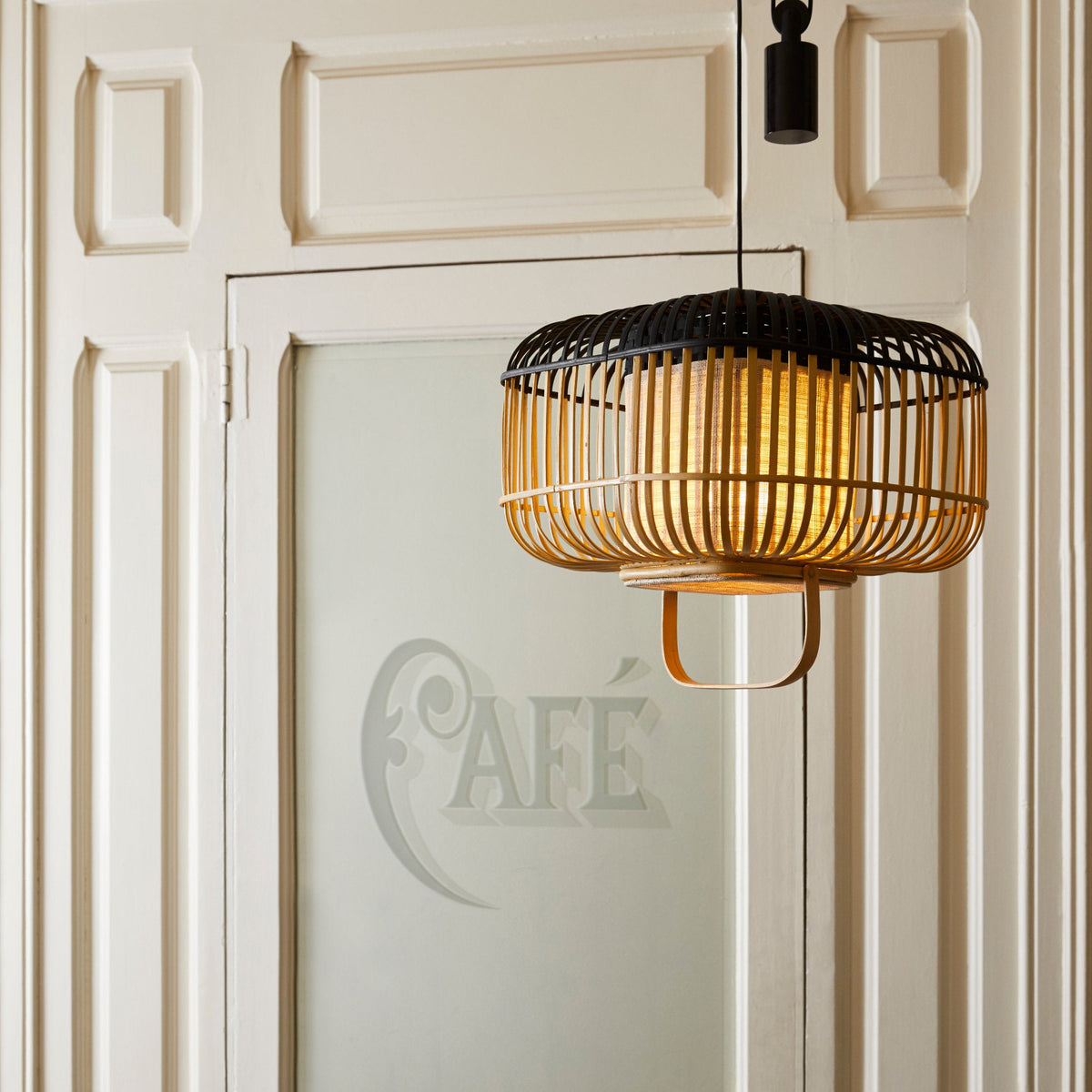 Suspension carré en bambou blanche M Bamboo Square - Forestier - The Cool Republic
