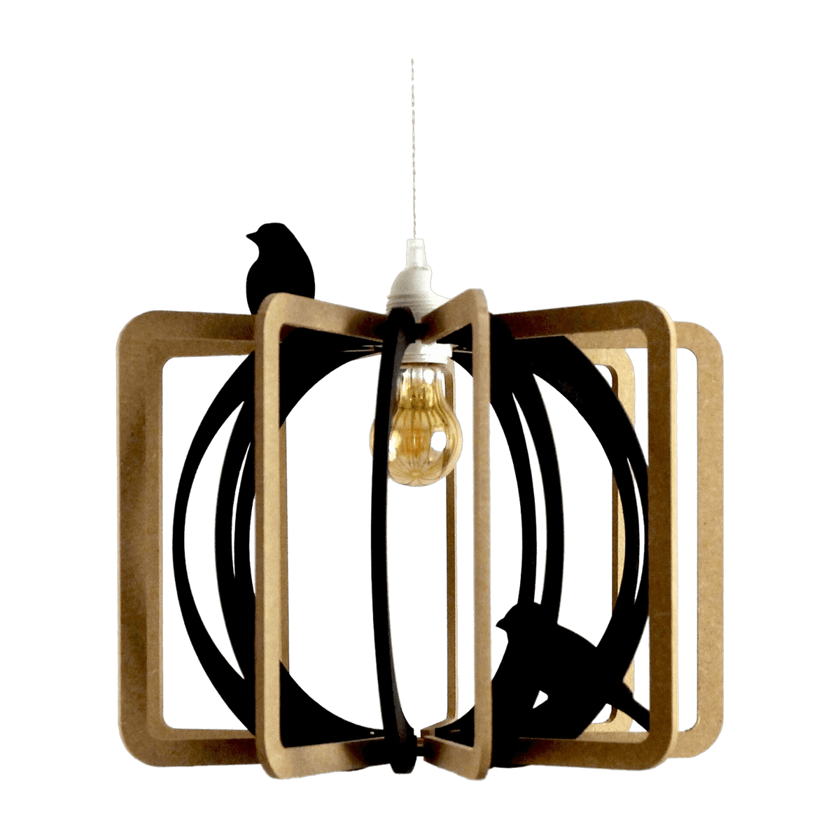 Hanging lamp Design wood 36cm cotton cable BIRD CAGE - RIF - The Cool Republic