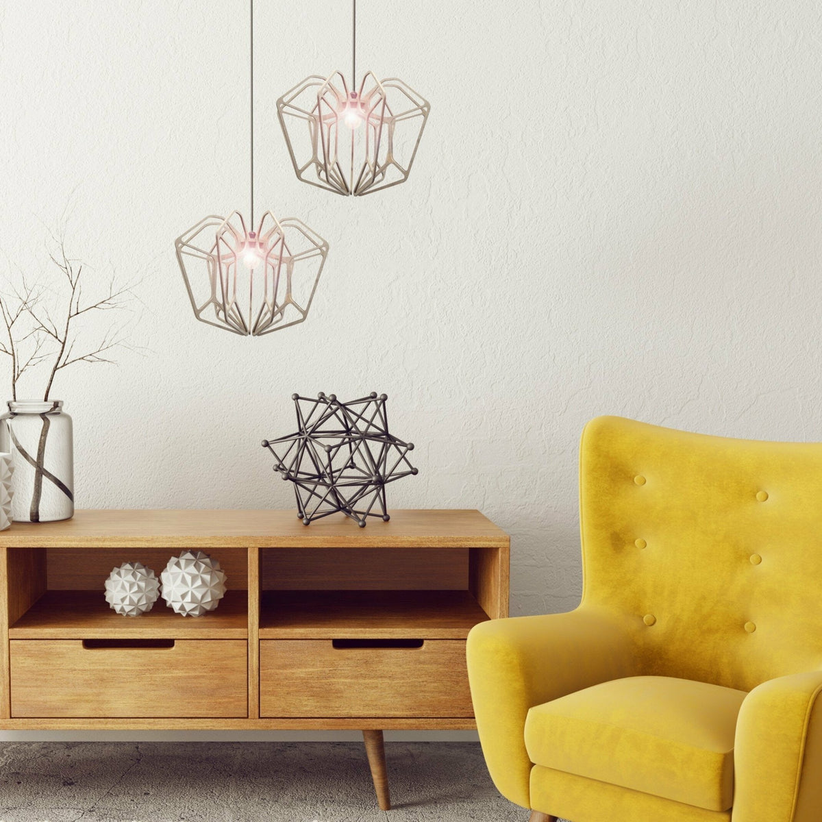 Suspension Design wood 36cm linen cable DIAMOND - RIF - The Cool Republic