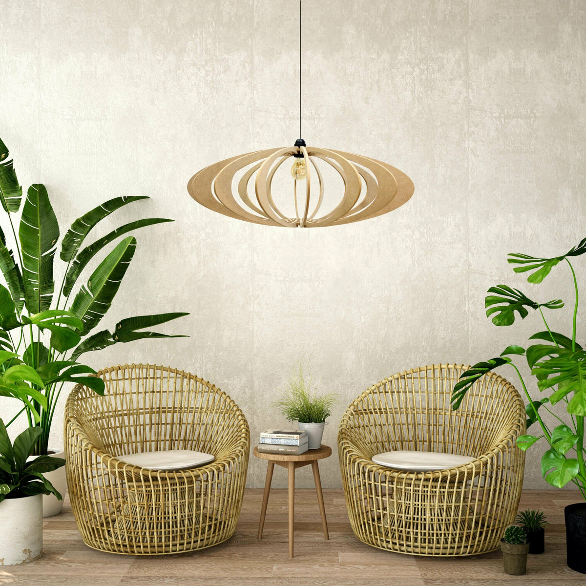 Suspension Design bois 70cm câble lin ROLLING - RIF - The Cool Republic