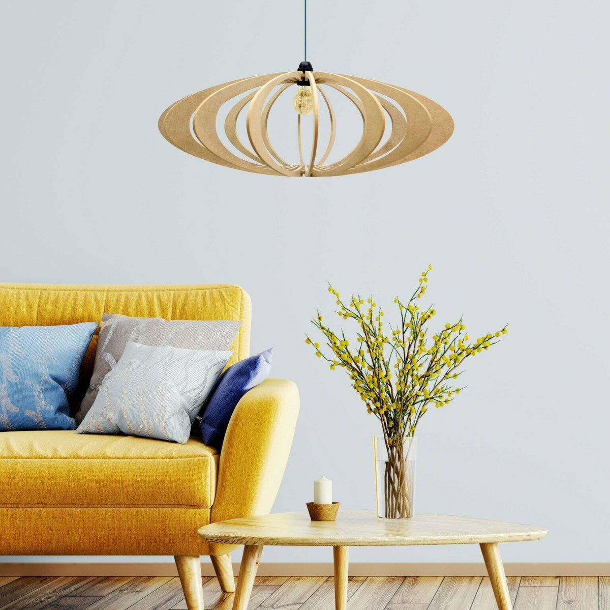 Suspension Design wood D70cm black cable ROLLING - RIF - The Cool Republic