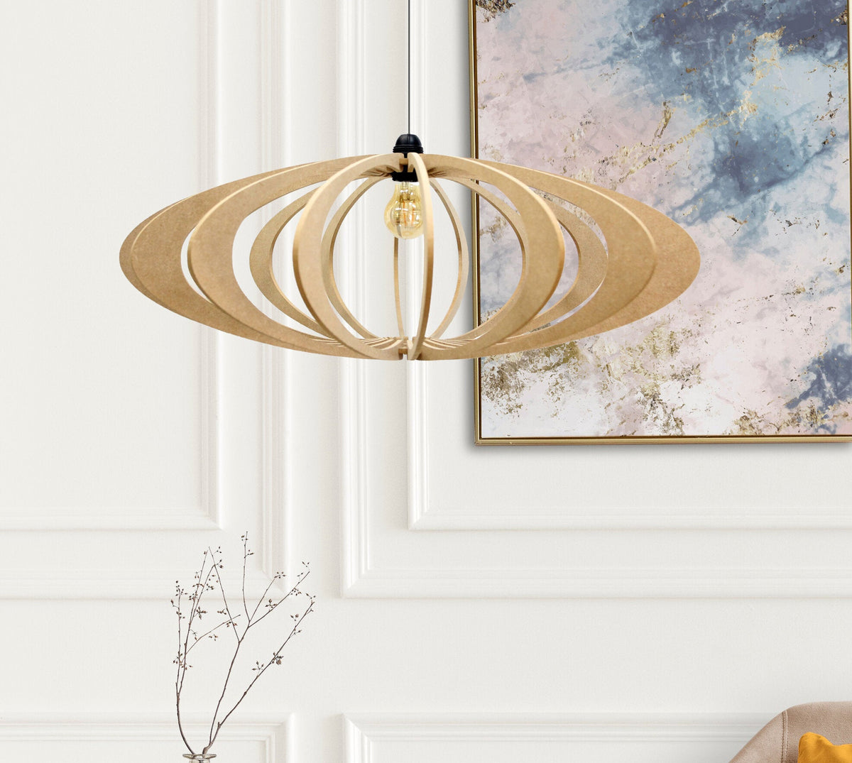 Suspension Design bois 70cm câble noir ROLLING - RIF - The Cool Republic