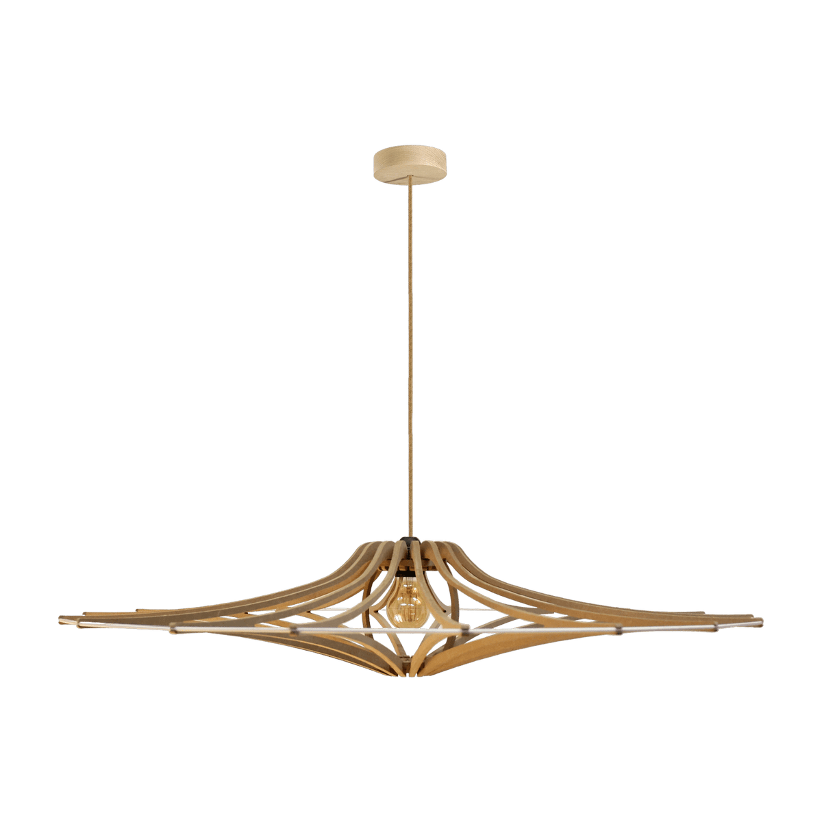 Suspension Design wood and white 90cm linen cable SINGING BRUT - RIF - The Cool Republic