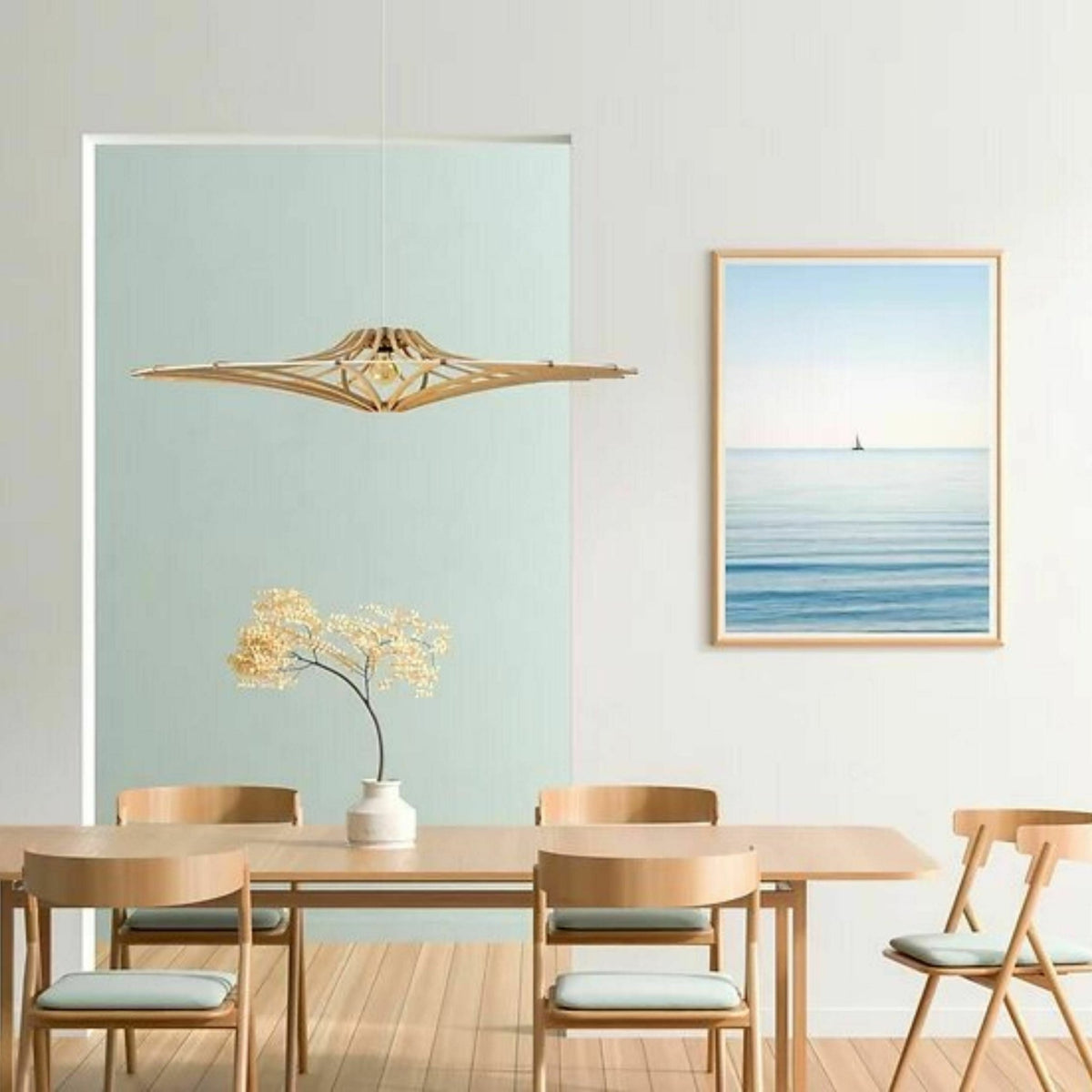 Suspension Design wood and white 90cm linen cable SINGING BRUT - RIF - The Cool Republic