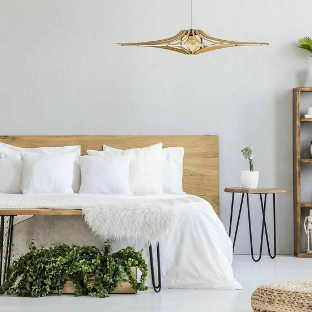 Suspension Design wood and white 90cm linen cable SINGING BRUT - RIF - The Cool Republic