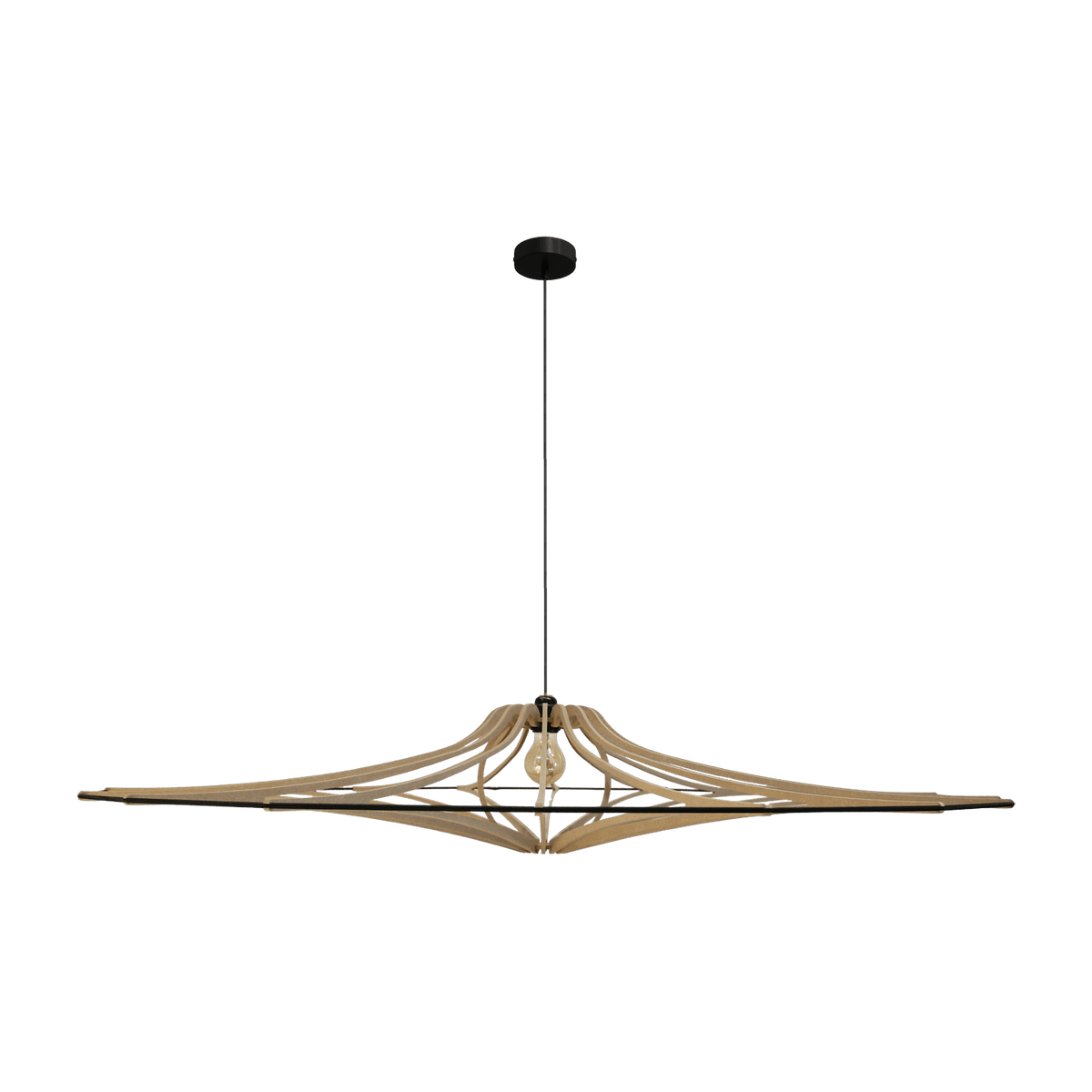 Suspension Design wood and black 124 cm and black cotton cable SINGING BRUT - RIF - The Cool Republic