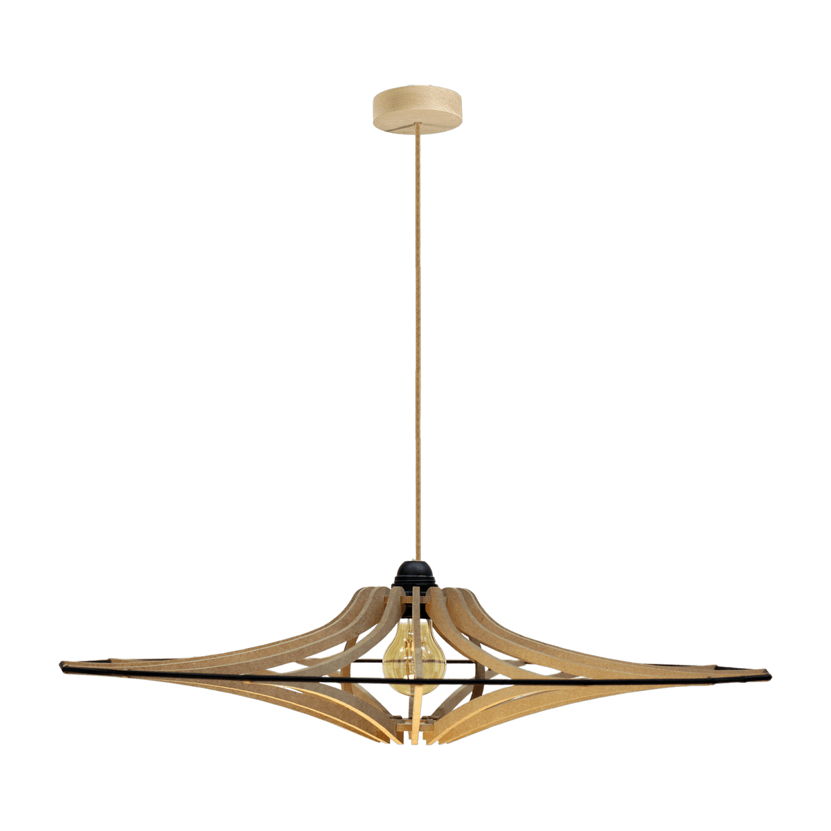 Suspension Design bois et noir 65cm câble lin SINGING BRUT - RIF - The Cool Republic