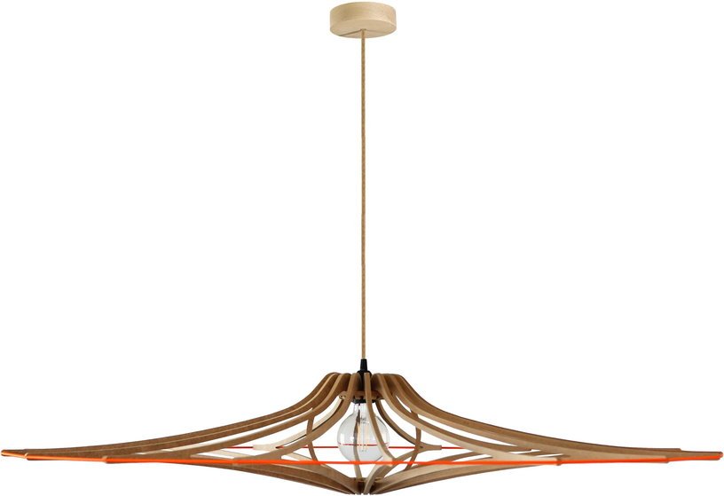 Suspension Design bois et orange 124 cm câble lin SINGING BRUT - RIF - The Cool Republic