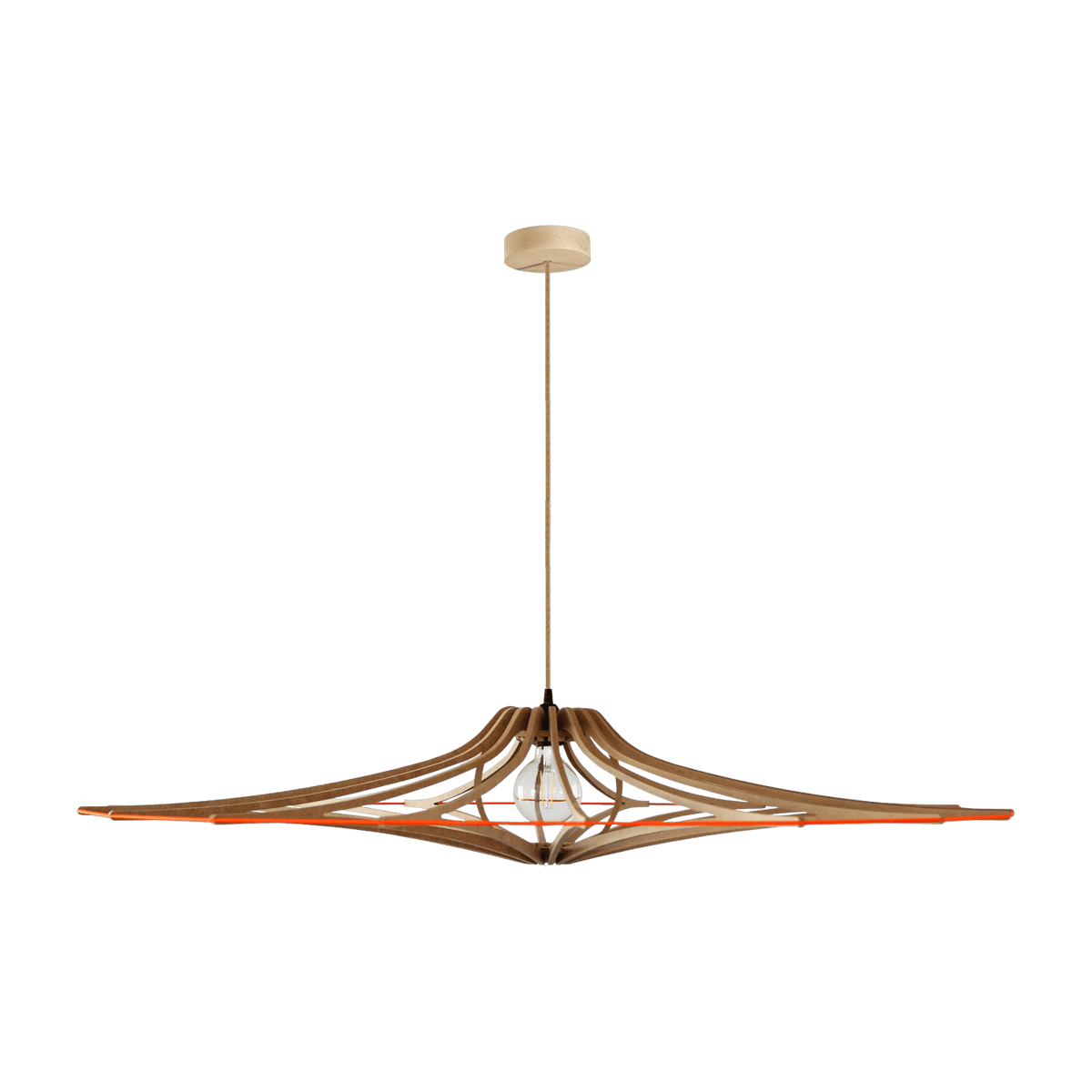 Suspension Design bois et orange 124 cm câble lin SINGING BRUT - RIF - The Cool Republic