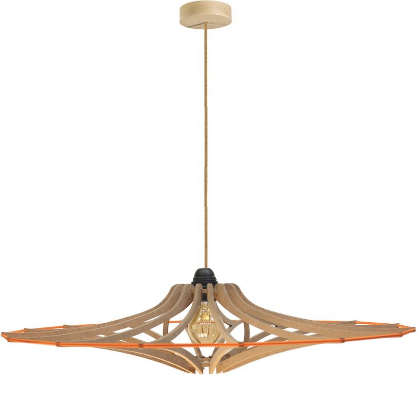 Suspension Design bois et orange 65cm câble lin SINGING BRUT - RIF - The Cool Republic