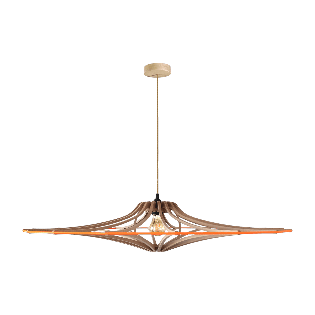 Suspension Design bois et orange 90cm câble lin SINGING BRUT - RIF - The Cool Republic
