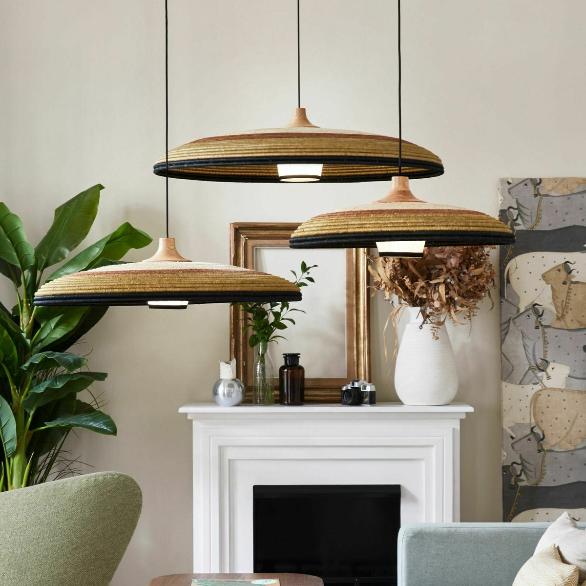 Suspension en abaca tissée verte L Grass - Forestier - The Cool Republic