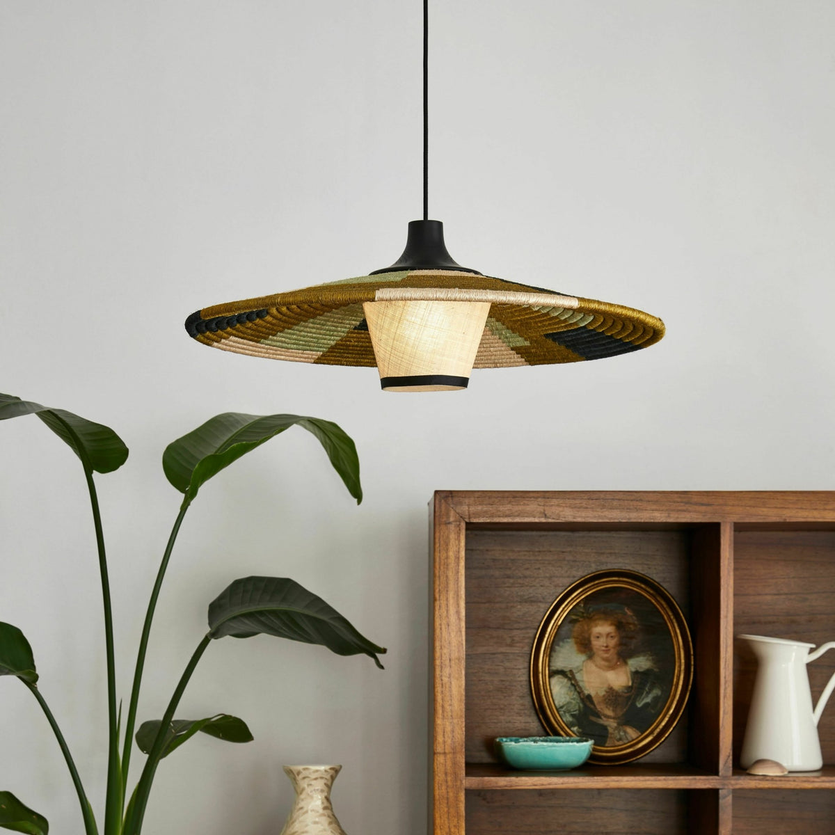 Suspension en abaca tissée verte M Parrot - Forestier - The Cool Republic
