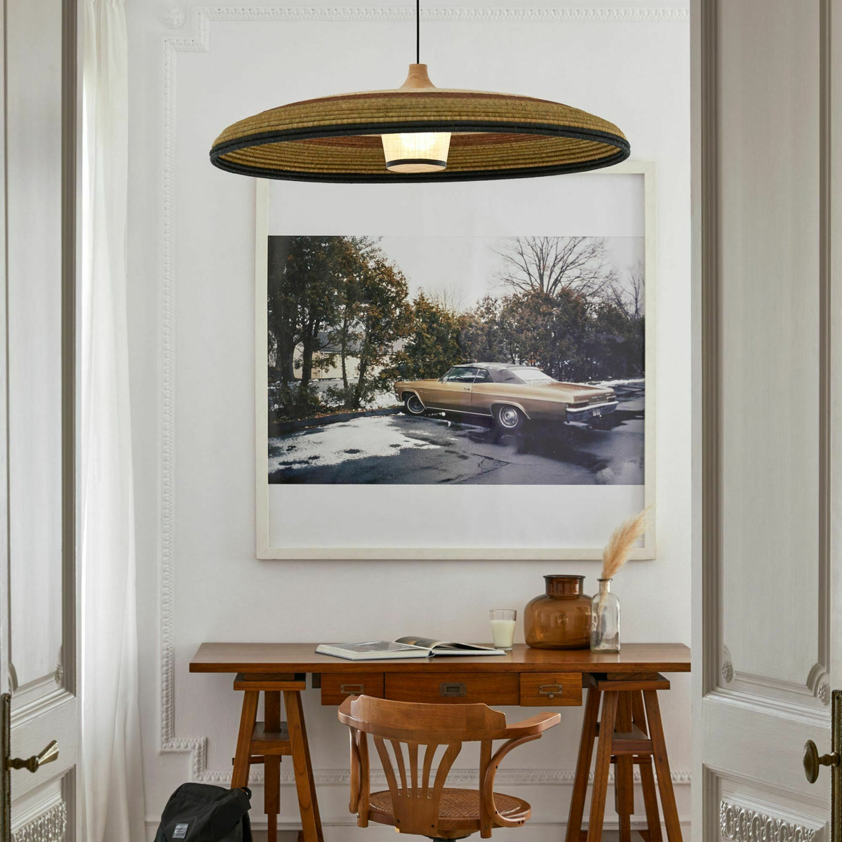 Suspension en abaca tissée verte XL Grass - Forestier - The Cool Republic
