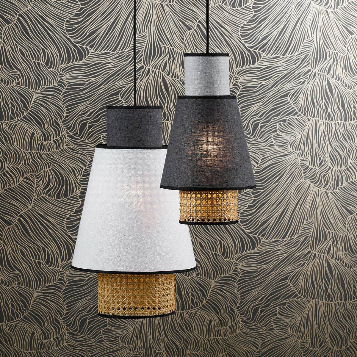 Suspension en lin blanc et anthracite 30 cm Singapour - Market set - The Cool Republic
