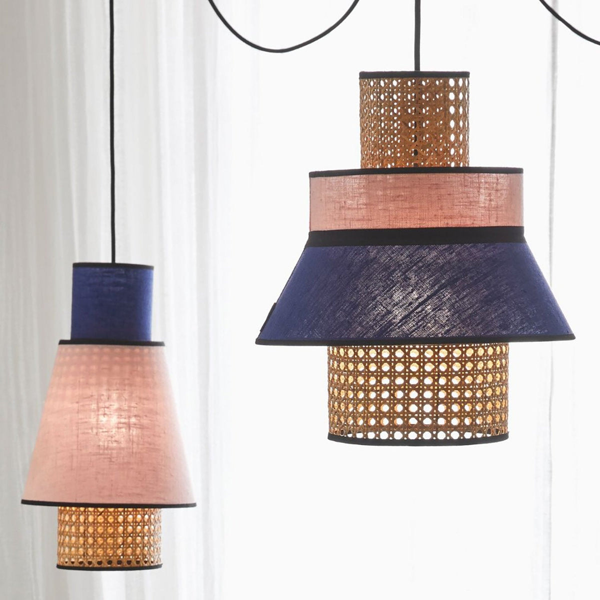 Suspension en lin blanc et anthracite 30 cm Singapour - Market set - The Cool Republic