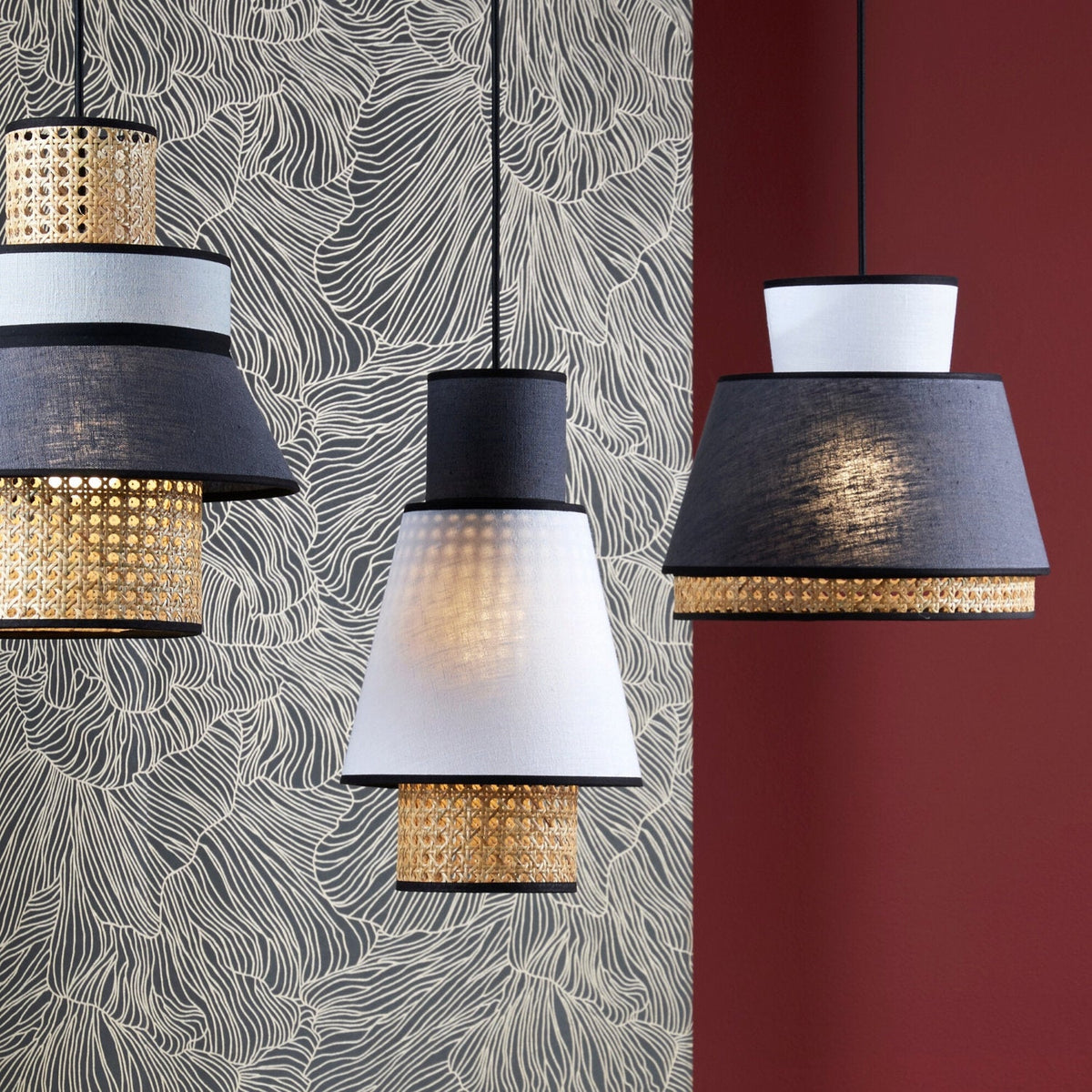 Suspension en lin blanc et anthracite 30 cm Singapour - Market set - The Cool Republic