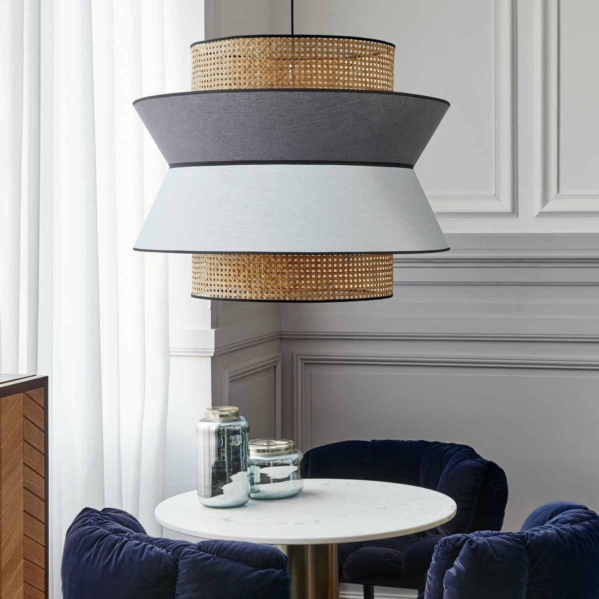 Suspension en lin gris et anthracite 78 cm Singapour - Market set - The Cool Republic