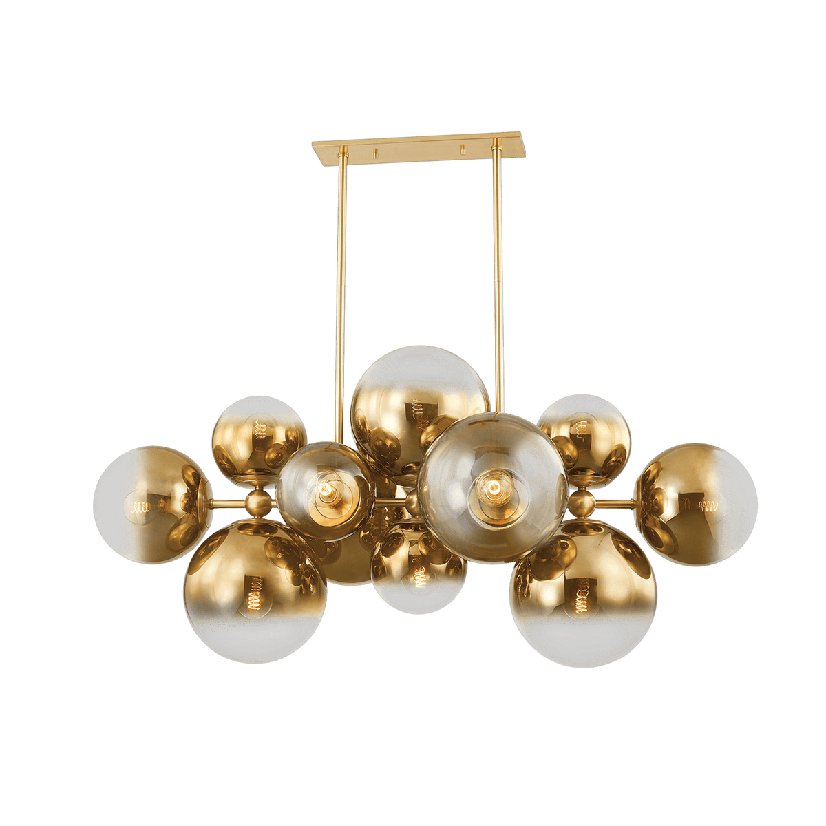 Suspension linéaire en acier laiton poli ancien 144x69x69cm Kyoto - Corbett Lighting - The Cool Republic