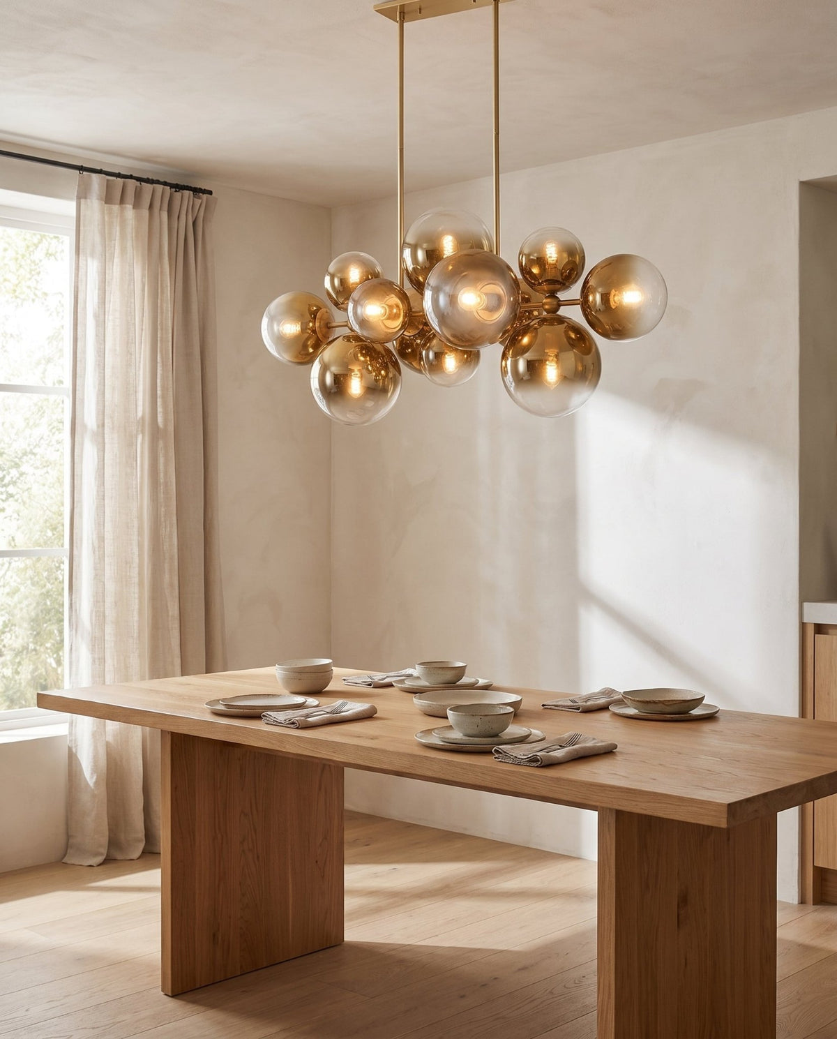 Suspension linéaire en acier laiton poli ancien 144x69x69cm Kyoto - Corbett Lighting - The Cool Republic