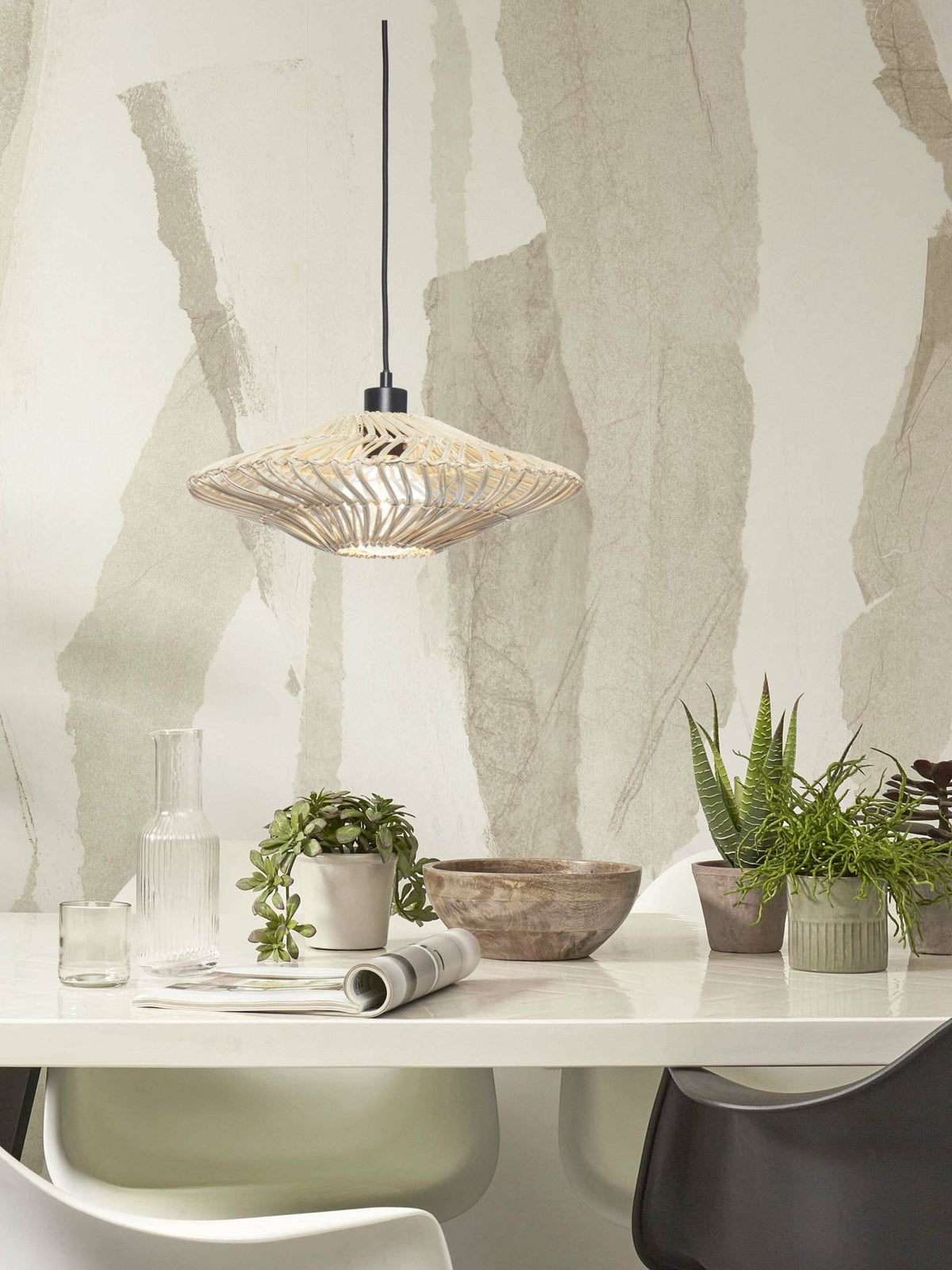 Suspension plate en rotin blanc 40x12 cm Zanzibar - Good & Mojo - The Cool Republic