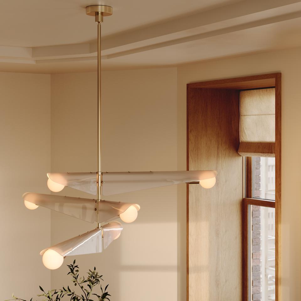 Sycamore 3-level chandelier in brass and dawn gray glass - Tala