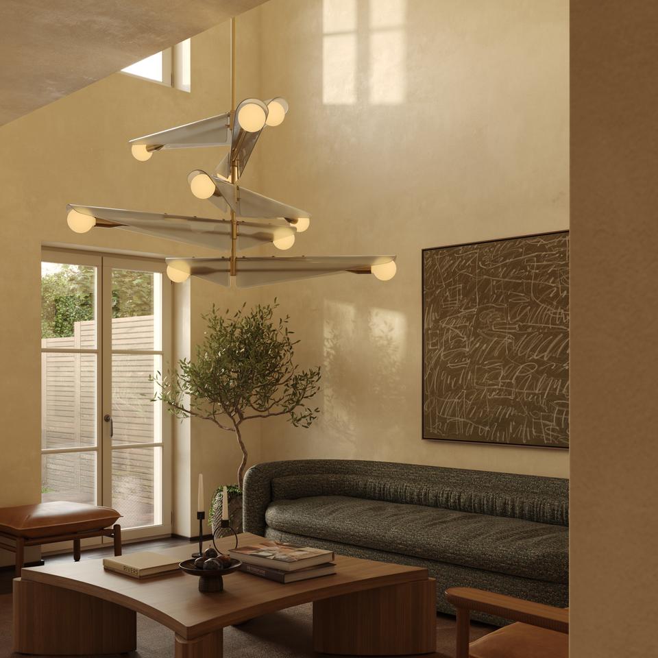 Sycamore 5-tier chandelier in brass and dawn gray glass - Tala