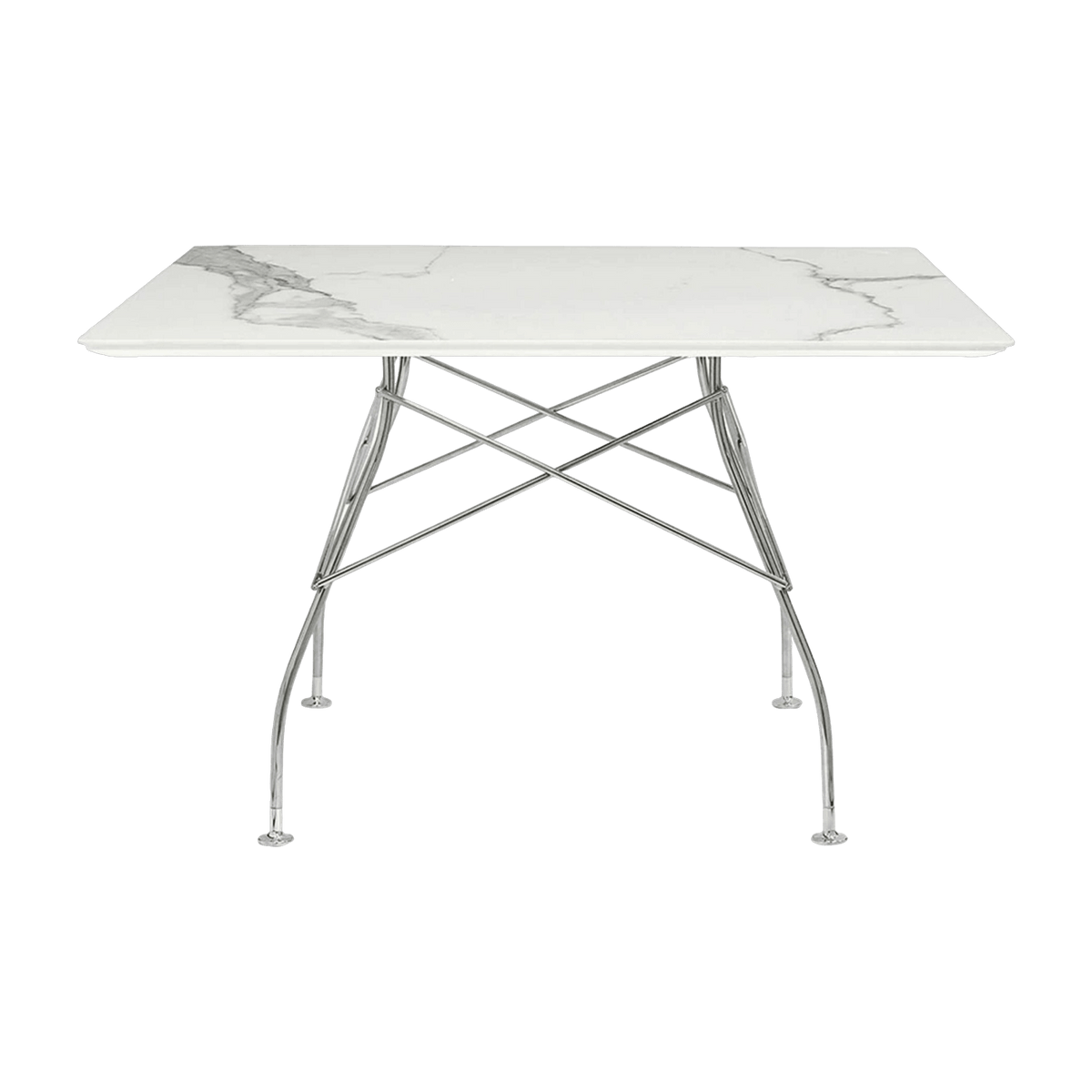 Table à manger effet marbre blanc et chromé 118x118 Glossy - Kartell - The Cool Republic